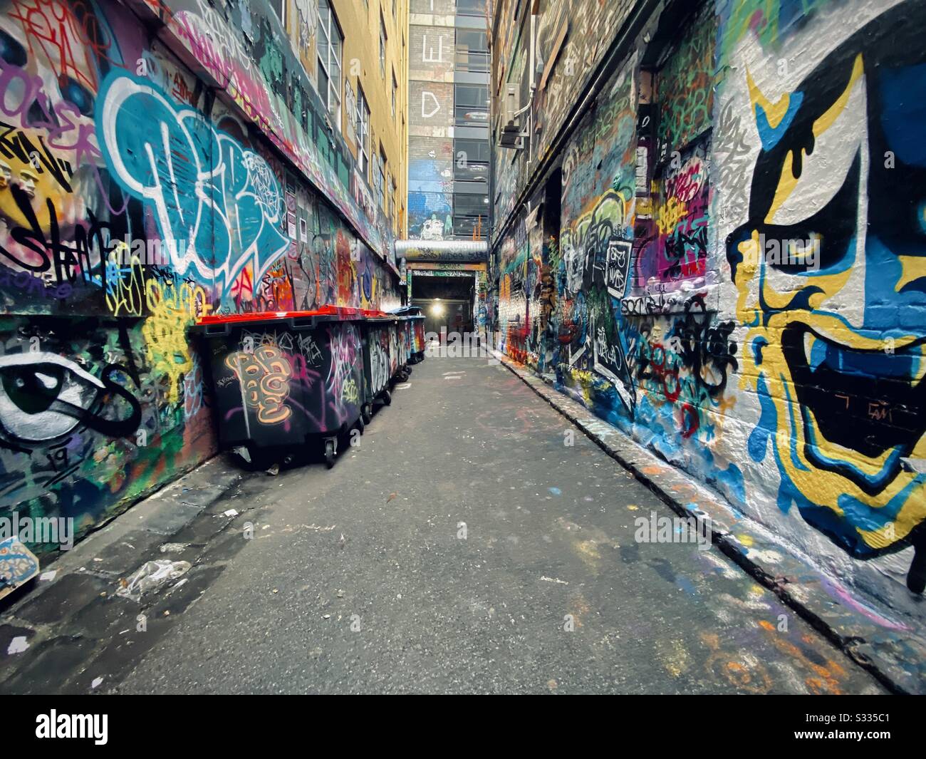 Street art infused alley off of Hosier Lane, Melbourne, Australia. - Smartphone Captured Stock Image