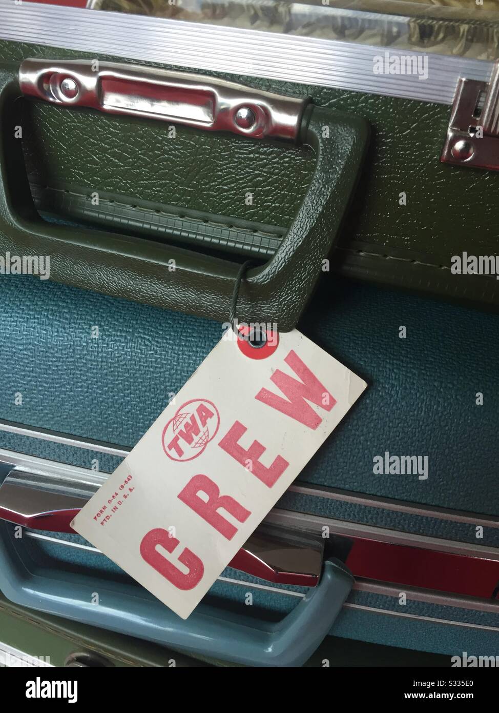 TWA crew tag on vintage suitcases from the 60s, USA Stock Photo