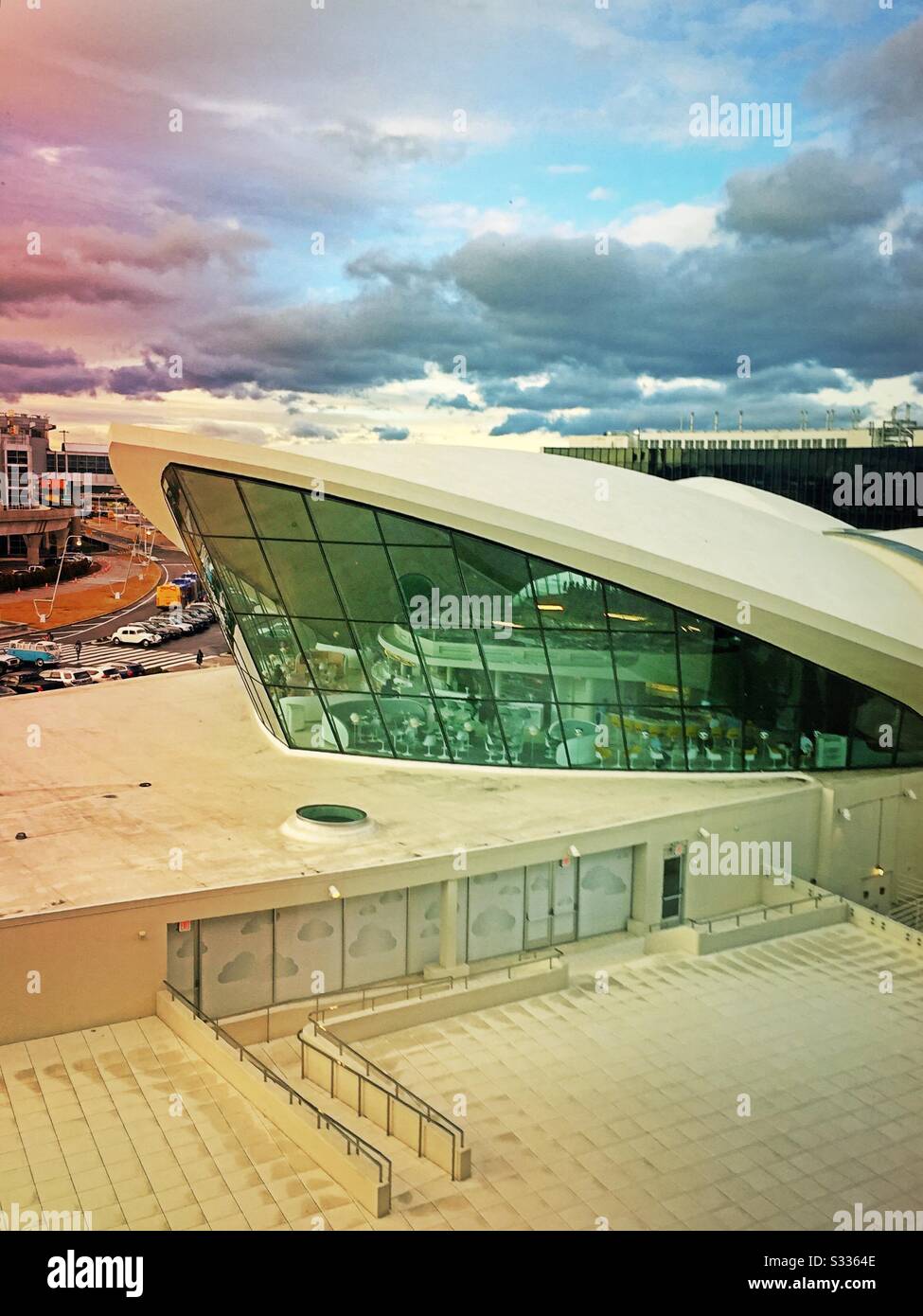 TWA hotel is located in the iconic Transworld airlines flight center, JFK airport, NYC, USA - Smartphone Captured Stock Image