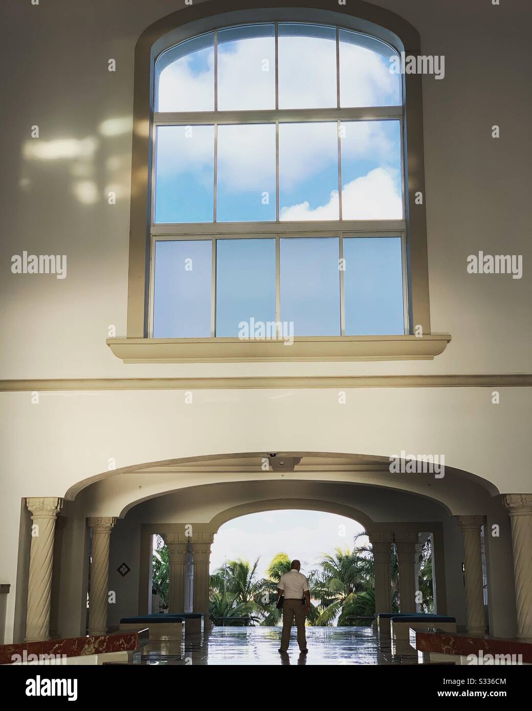 Facing toward the street from the open-air lobby at the Hyatt Zilara Hotel, Cancun, Quintana Roo, Mexico - Smartphone Captured Stock Image