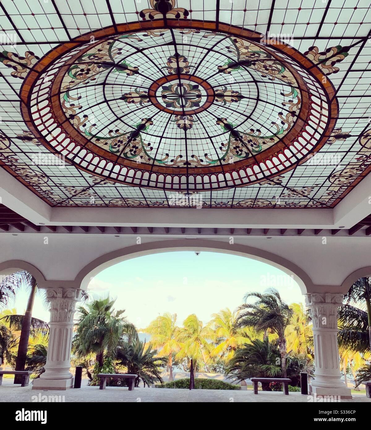 Stained glass ceiling near the streetside entrance to the openair