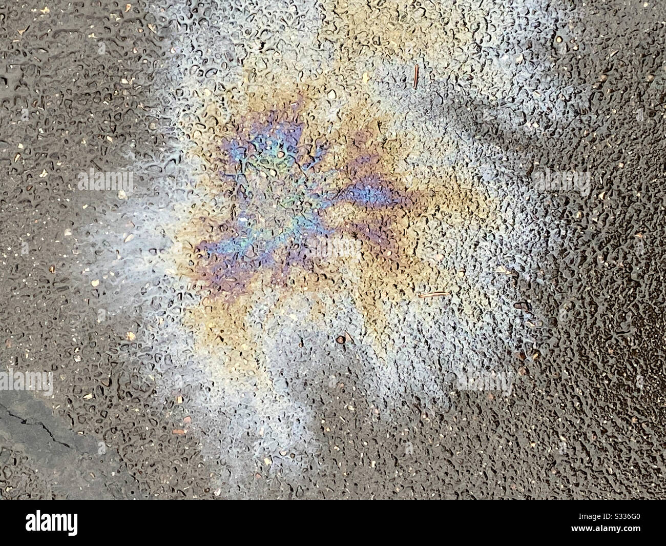 Oil spill on asphalt - Smartphone Captured Stock Image
