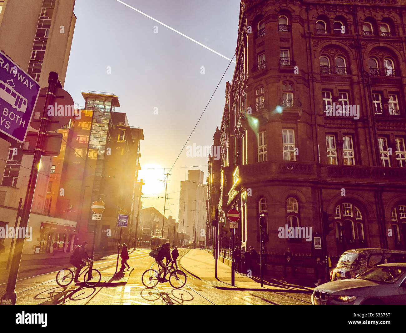 Sunset in Manchester City centre - Smartphone Captured Stock Image