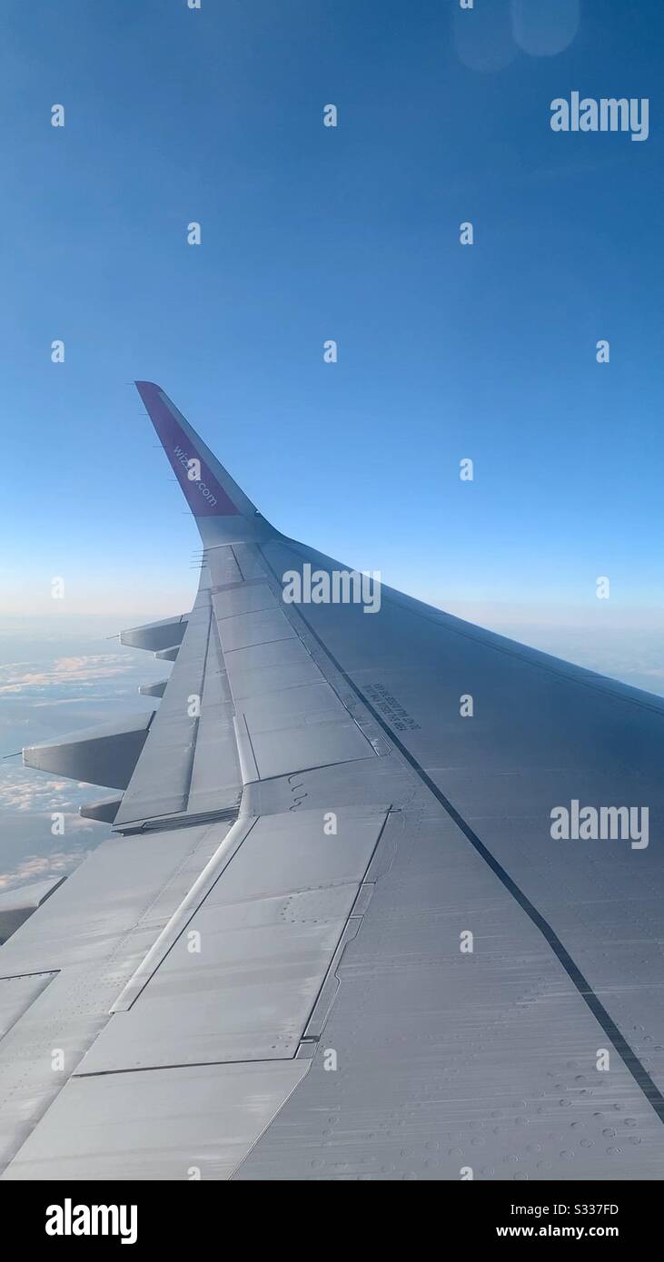 Left wing of airbus 320 airliner Stock Photo