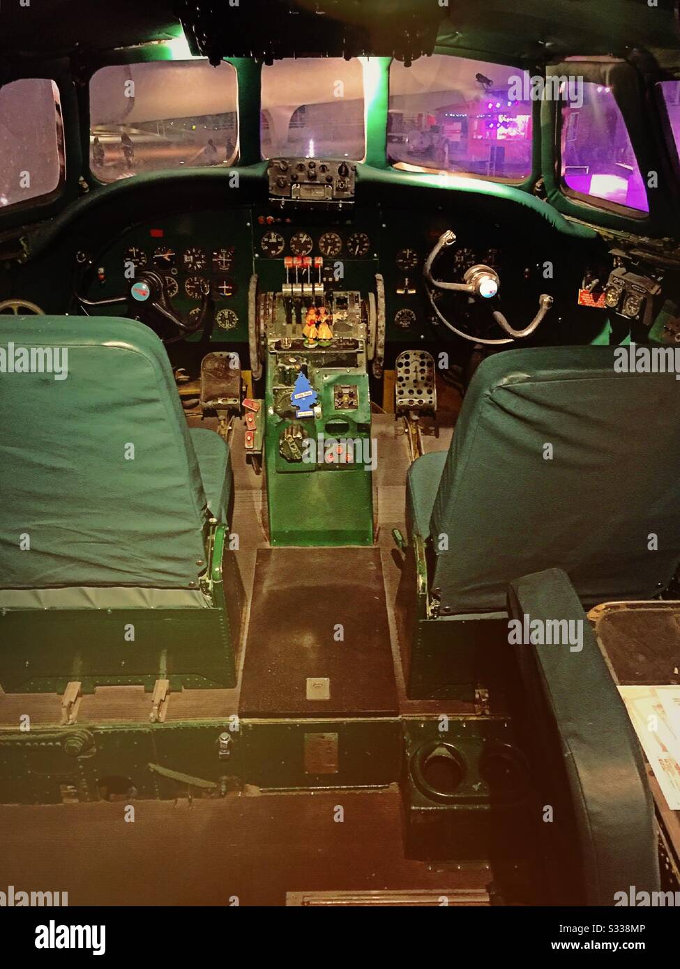 The cockpit of a 1950s Constellation aircraft is now part of a cocktail lounge at the TWA hotel at JFK airport in New York city, USA - Smartphone Captured Stock Image