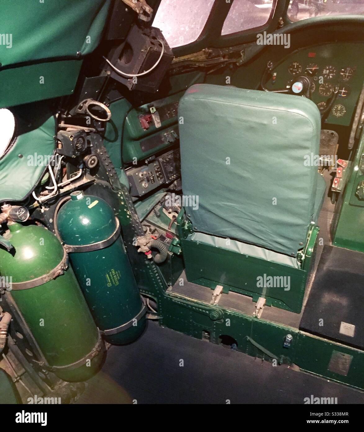 The cockpit of a 1950s constellation aircraft is now part of the Connie, a cocktail lounge at the TWA hotel at the JFK Airport in New York City, USA - Smartphone Captured Stock Image
