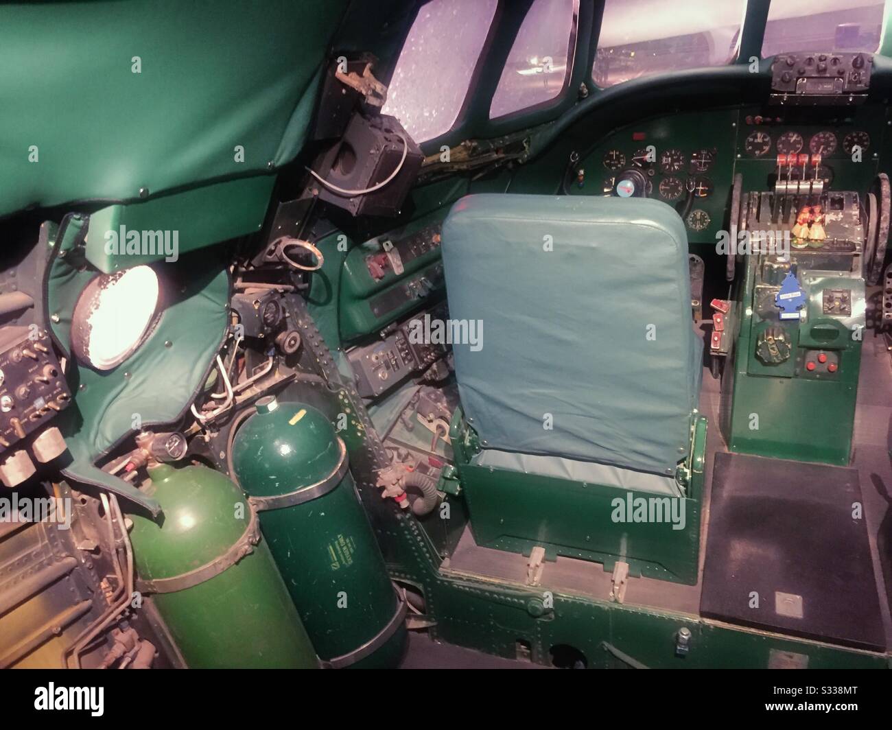 The cockpit of a 1950s constellation aircraft is now part of the Connie, a cocktail lounge at the TWA hotel at JFK airport in New York city, USA - Smartphone Captured Stock Image