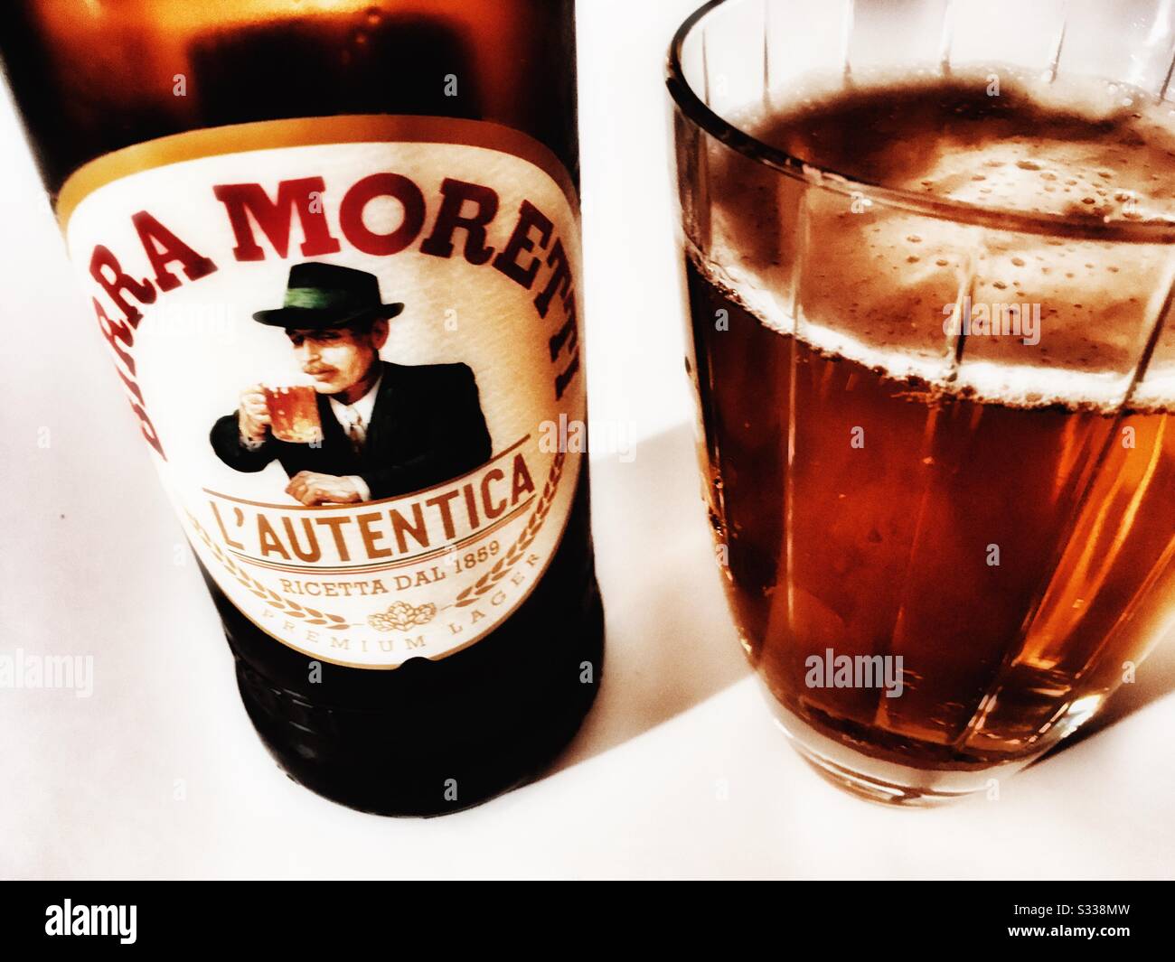 Birra Moretti premium lager - Smartphone Captured Stock Image