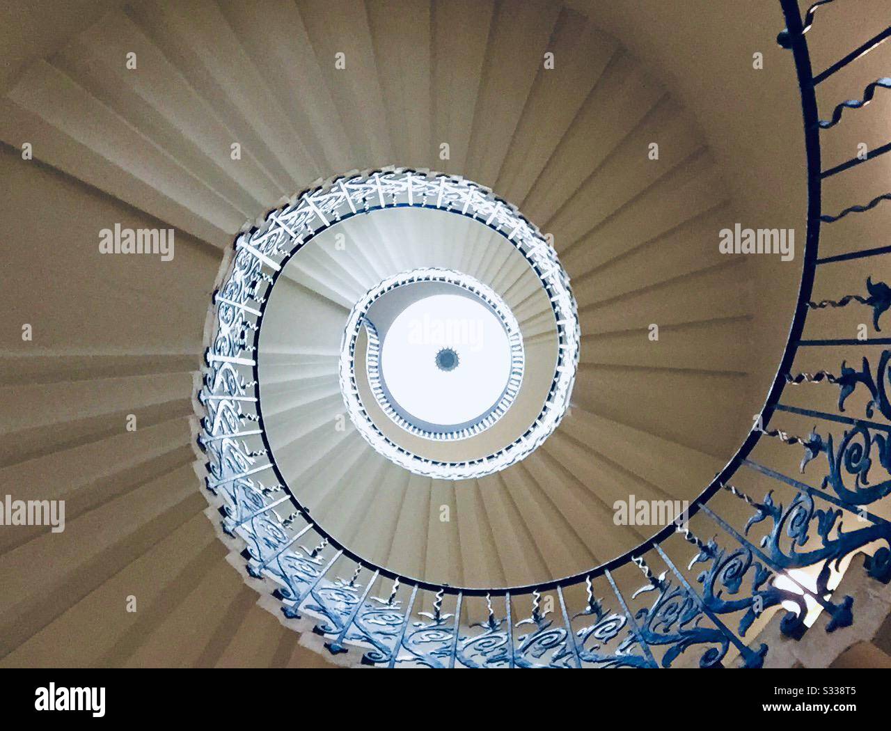Queens house Greenwich tulip staircase from below looks like a wave - Smartphone Captured Stock Image