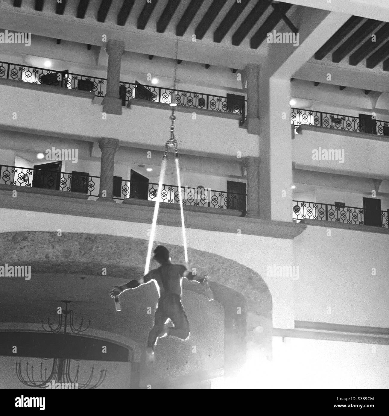 An evening acrobatic performance in the lobby, Hyatt Zilara, Cancun, Quintana Roo, Mexico - Smartphone Captured Stock Image