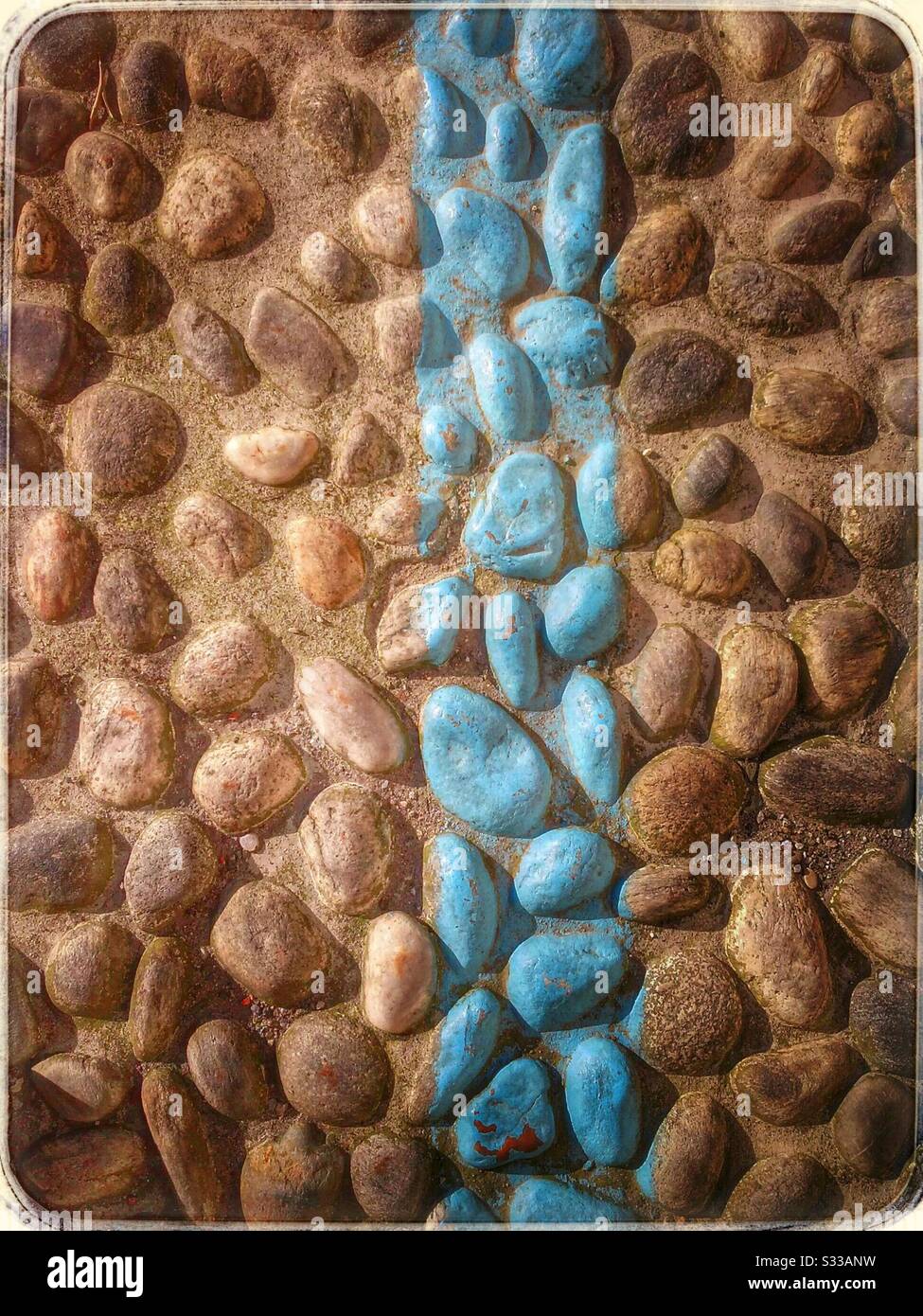Cobble Stone eith Blue Line Color - Smartphone Captured Stock Image