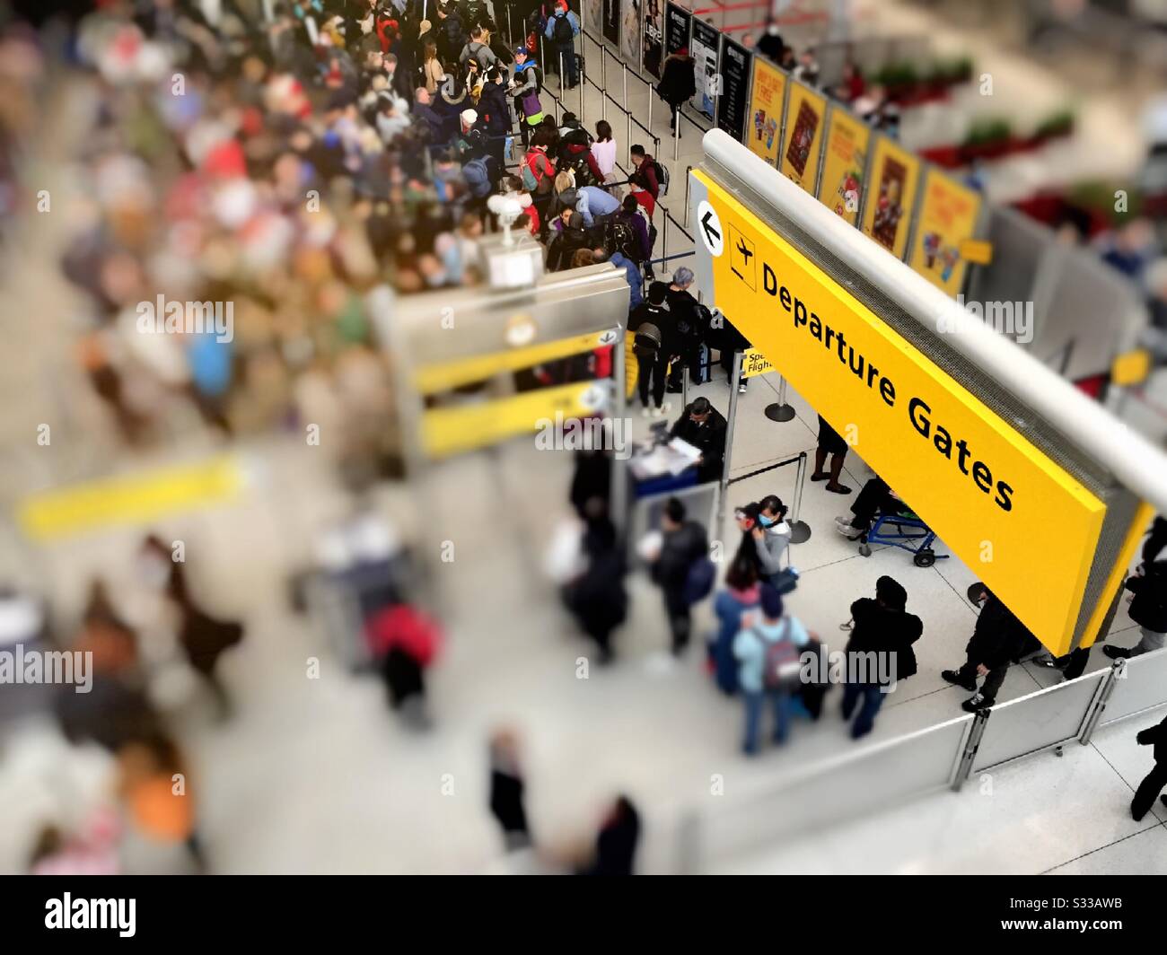 Travelers waiting in TSA lines at terminal one at the JFK Airport in New York City, USA Stock Photo