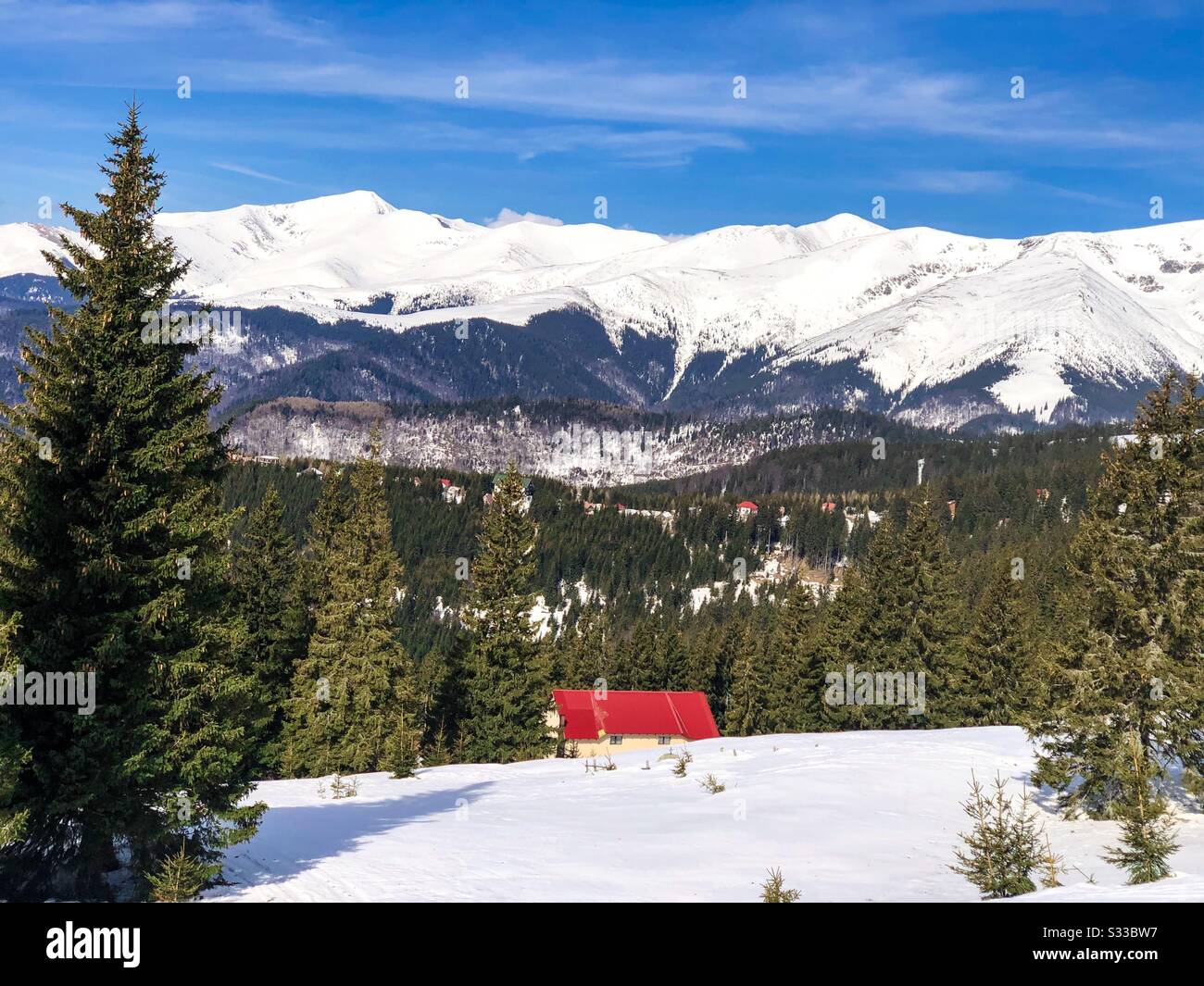 Remote cabin in the mountains in winter - Smartphone Captured Stock Image