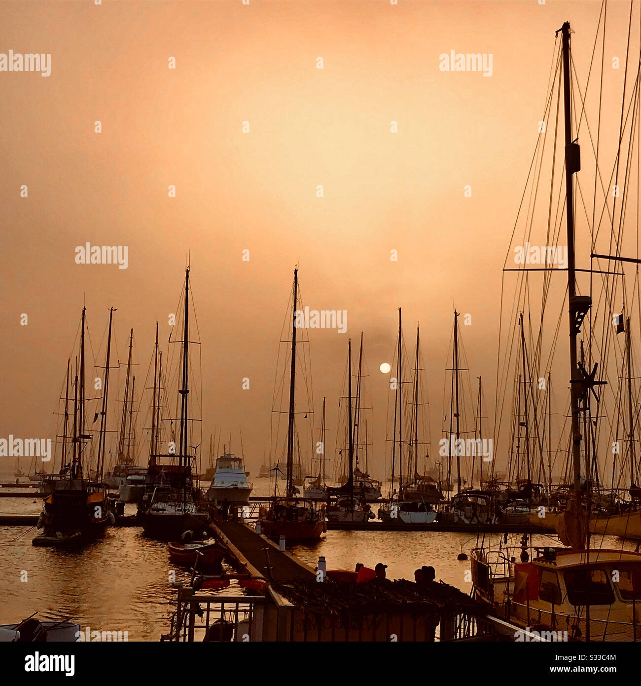 late afternoon on the island of Sao Vicente, Cape Verde.  Marina Mindelo - Smartphone Captured Stock Image