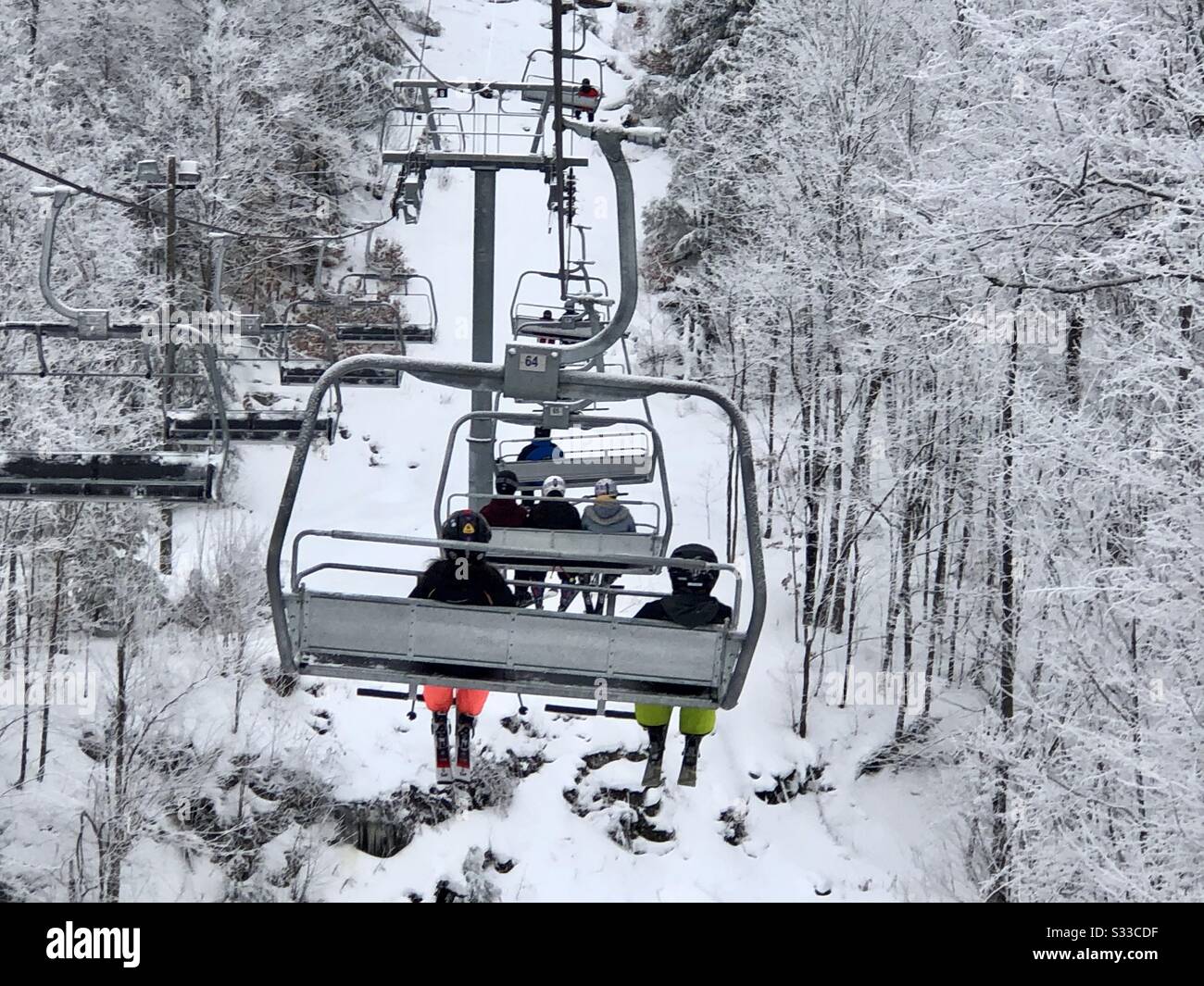 A relaxing ride on a ski lift at Mont Cascades, Gatineau, Quebec Stock Photo