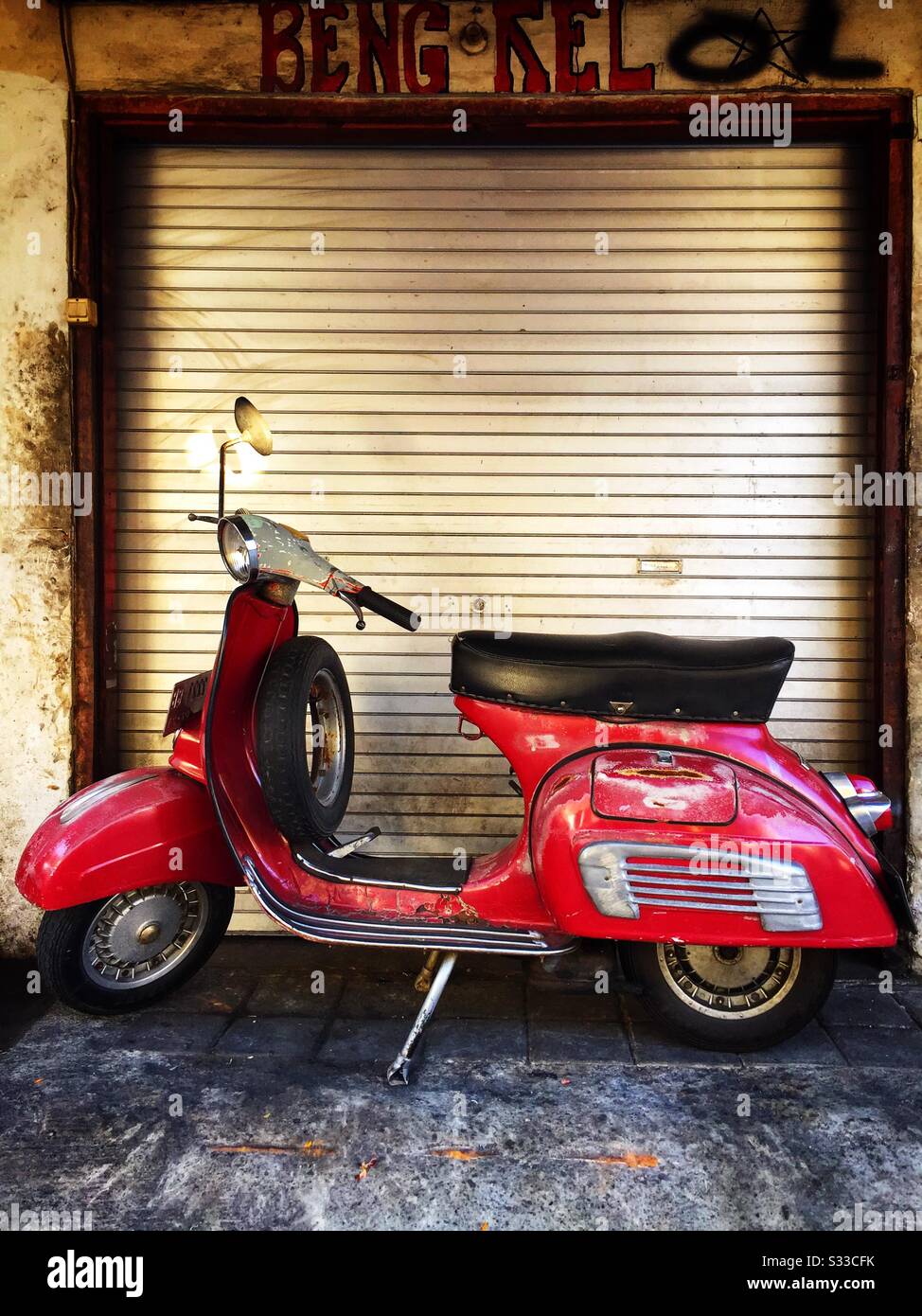 Vintage motor scooter in Ubud, Bali, Indonesia Stock Photo