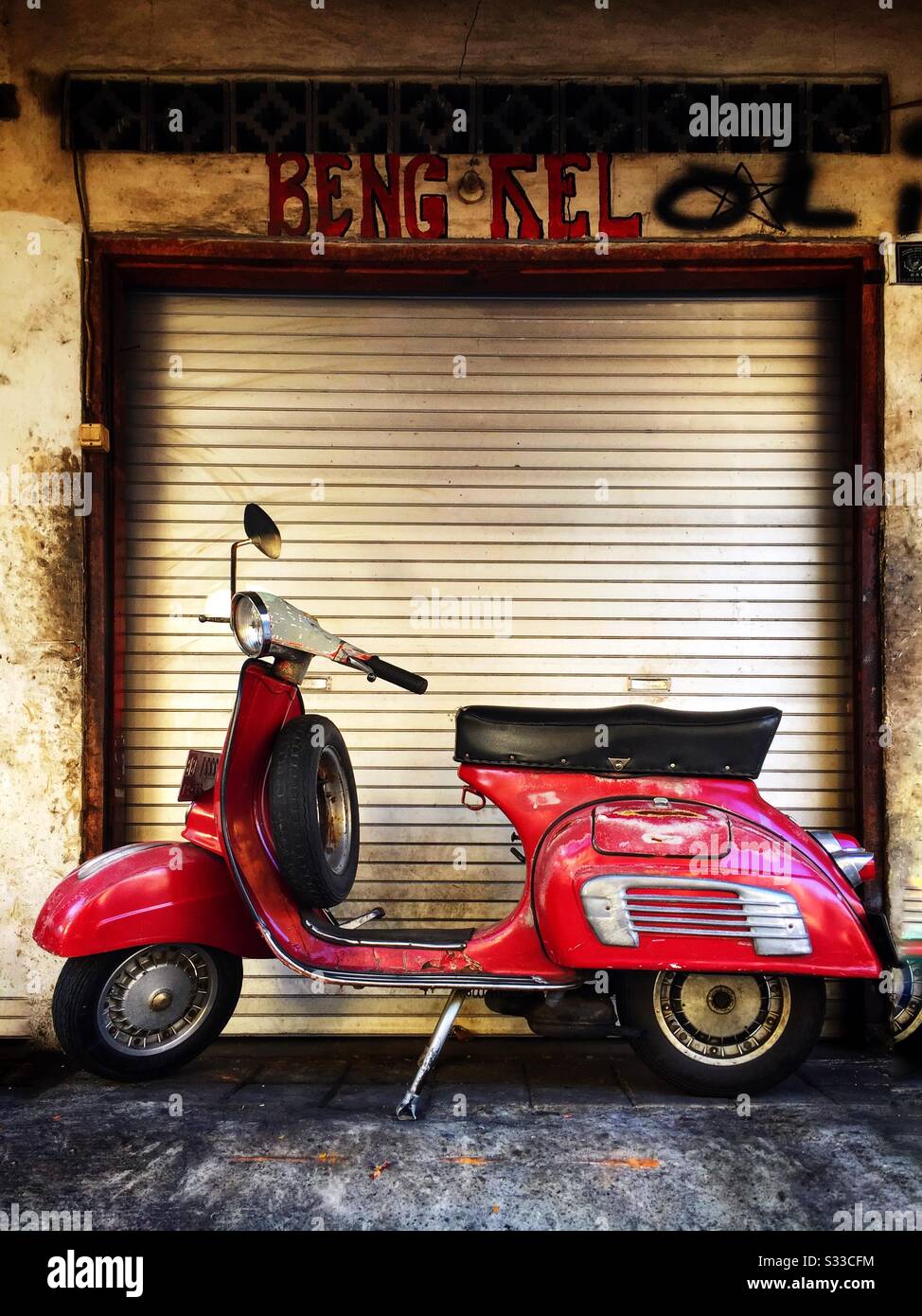 Vintage motor scooter in Ubud, Bali, Indonesia Stock Photo