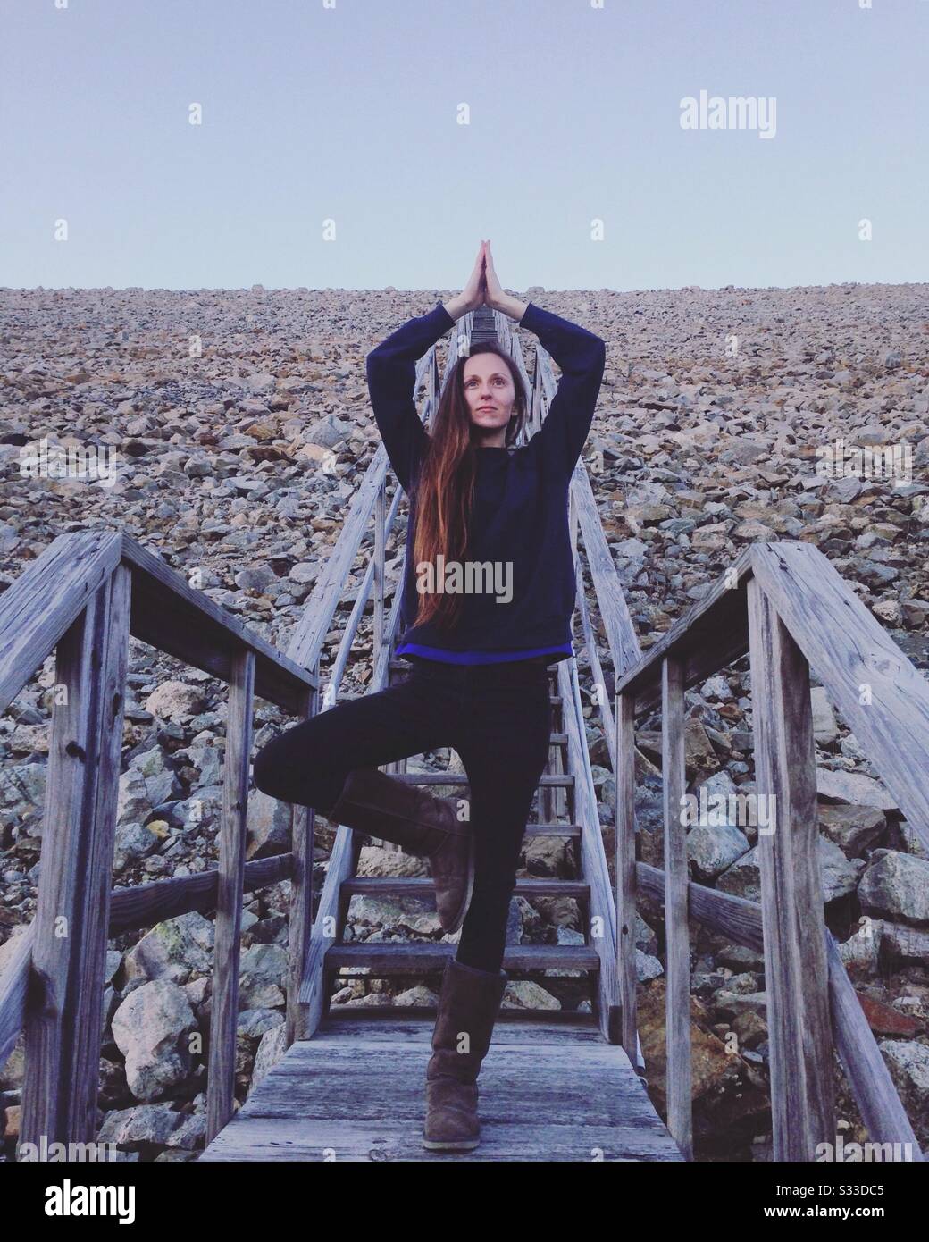 Tree Yoga Pose, Woman Doing Yoga - Smartphone Captured Stock Image