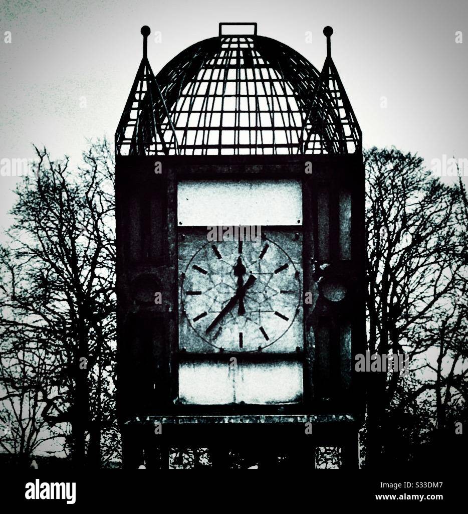 Clock in Dalmuir Park in Clydebank, Scotland. - Smartphone Captured Stock Image