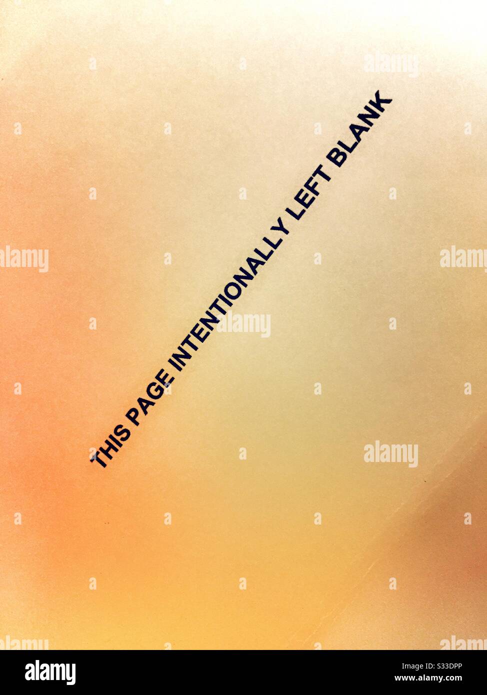 Blank sheet of paper with the words “this page intentionally left blank “, probably for legal reasons - Smartphone Captured Stock Image