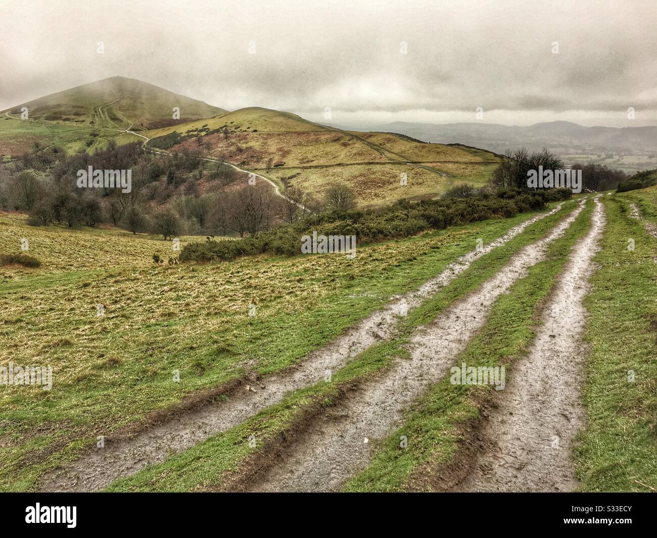 Wet and windy Malvern Hills winter - Smartphone Captured Stock Image