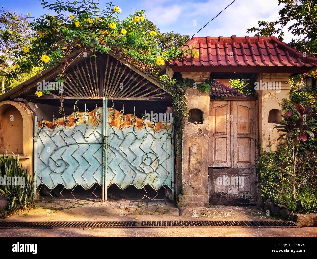 Entrance to a residential house in Ubud, Bali, Indonesia - Smartphone Captured Stock Image