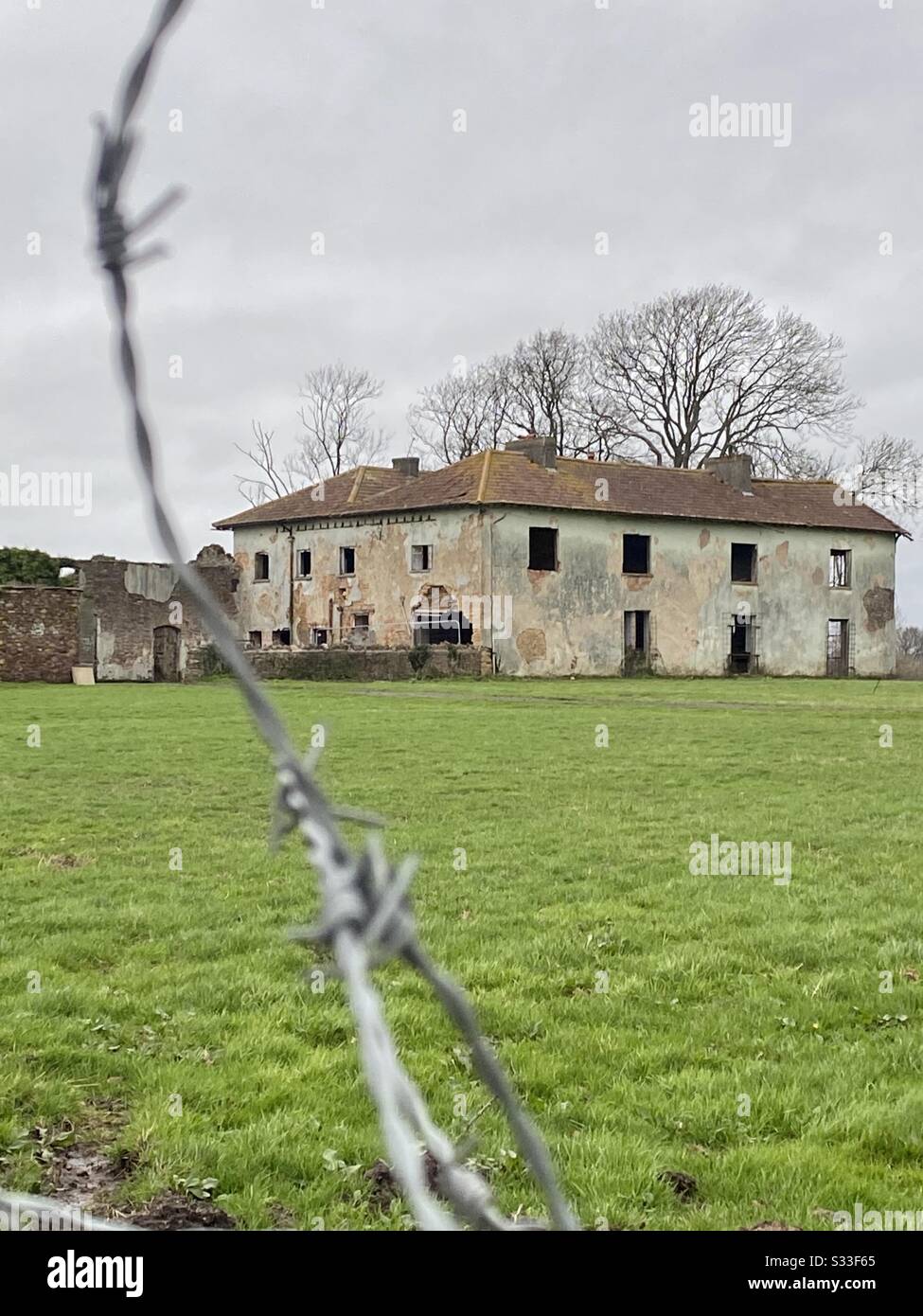February 2020 - Ruin of a large country house ready for redevelopment - Focus on the house - Smartphone Captured Stock Image