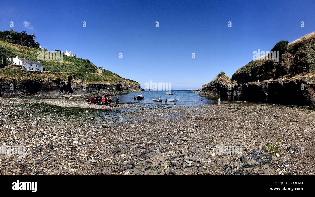 Low tide at Port Gaverne beach, Port Isaac, north Cornwall Stock Photo
