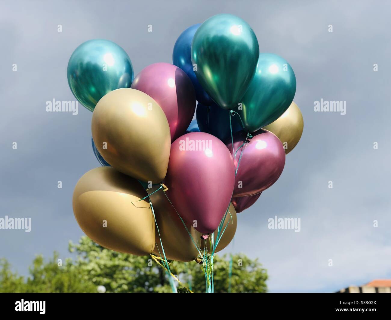 Colorful balloons up in the sky - Smartphone Captured Stock Image