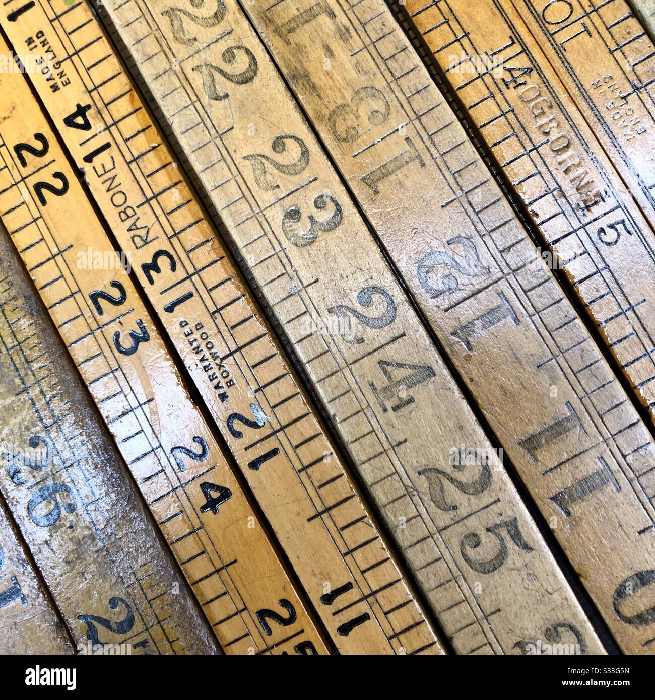 Collection of yardsticks and rulers Stock Photo Alamy
