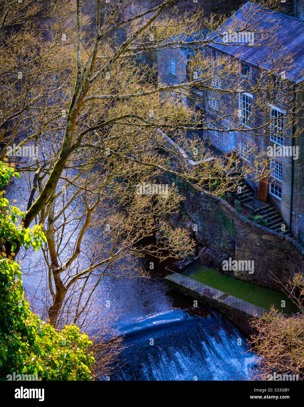 The River Goyt flowing through The Torrs gorge in New Mills in the High Peak Derbyshire England UK - Smartphone Captured Stock Image