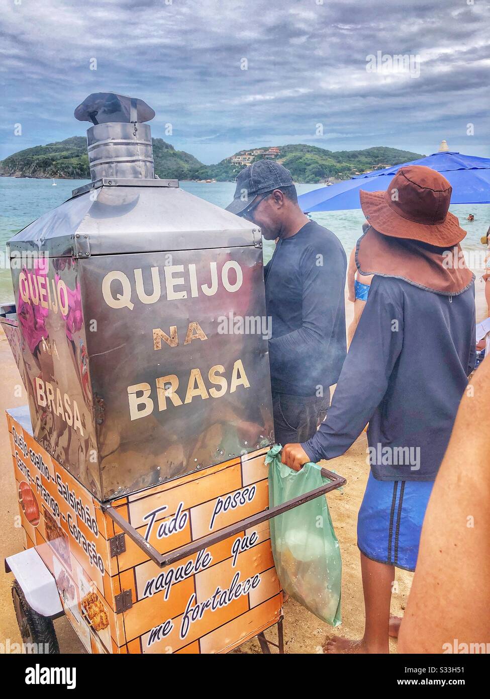 Food vendors on Ferradura beach in Buzios, Brazil. Stock Photo