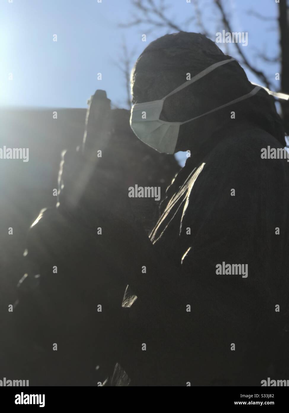 Statue with mask - Smartphone Captured Stock Image