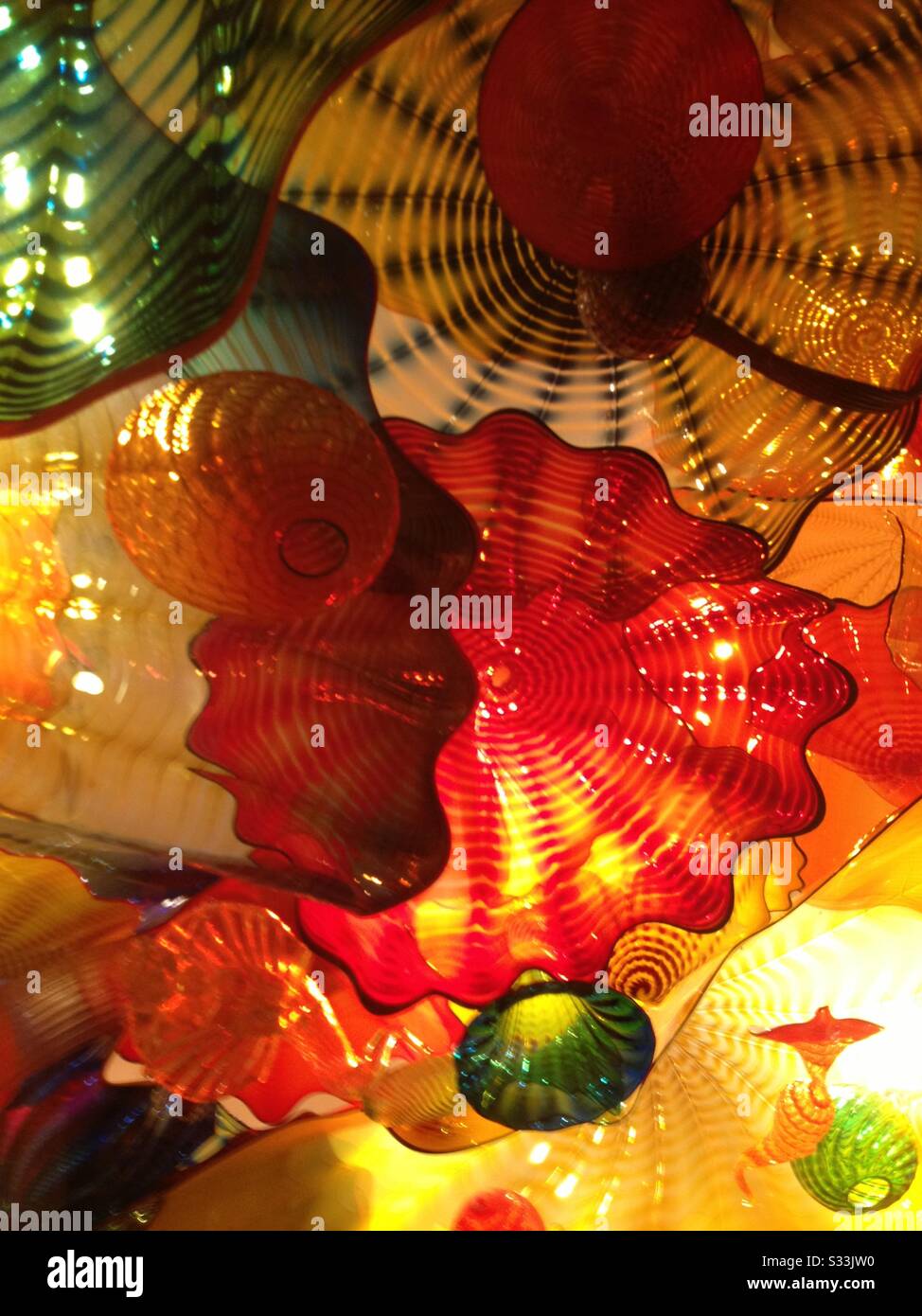 Detail of blown glass ceiling by renowned artist Dale Chihuly. - Smartphone Captured Stock Image