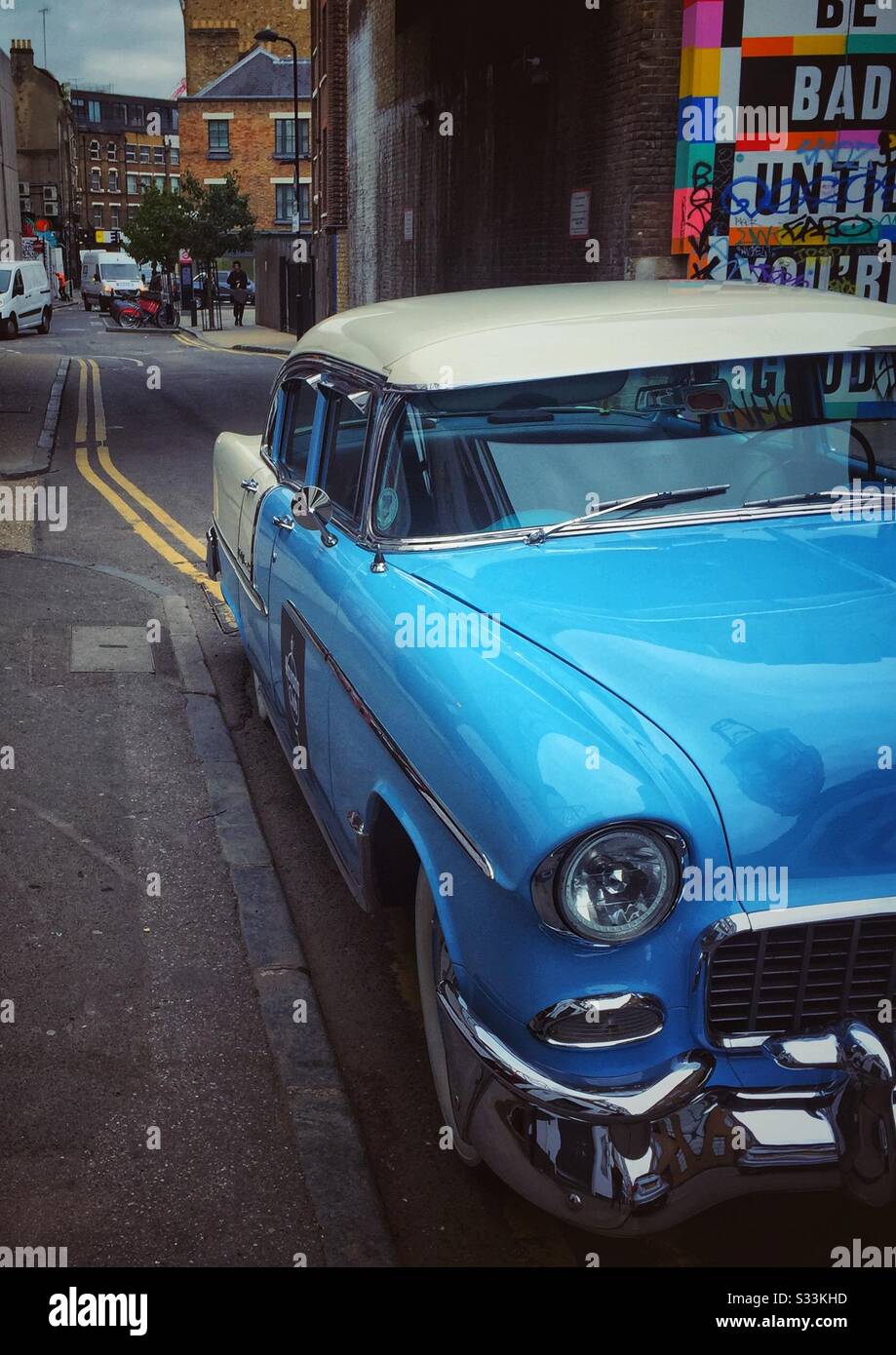 A Cuban Colectivo Car parked in Shoreditch London Stock Photo