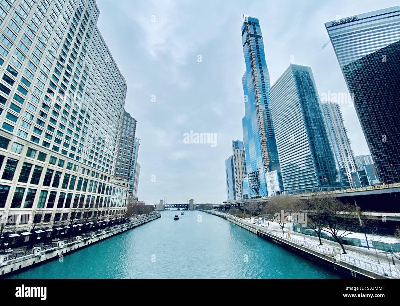 Chicago skyline along the Chicago River - Smartphone Captured Stock Image