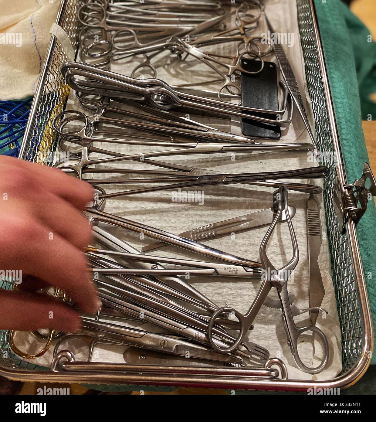 Tray with medical instruments including surgical tools Stock Photo - Alamy