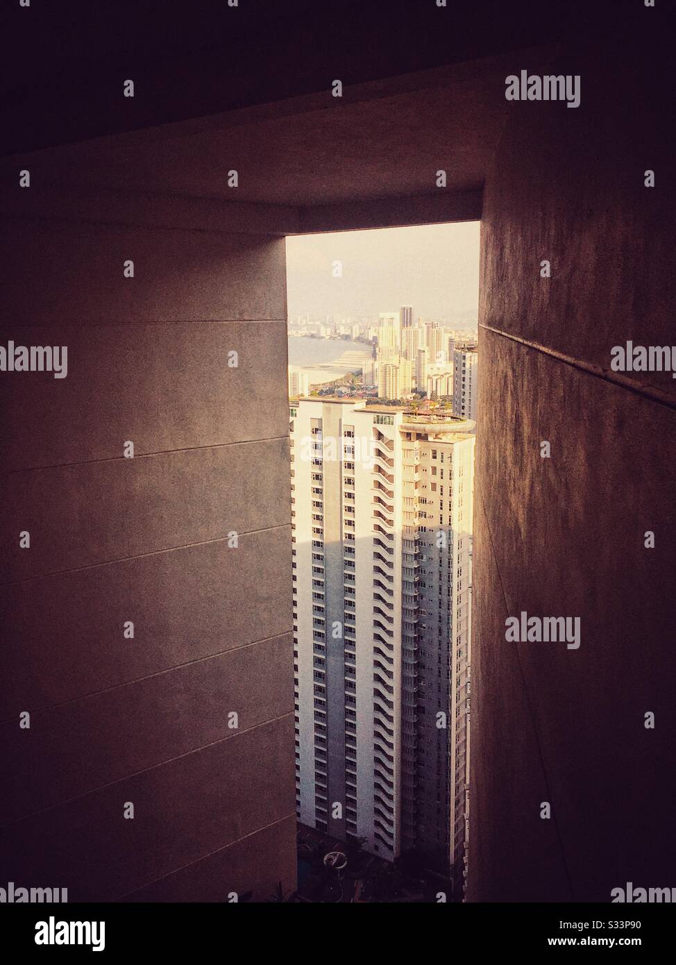 View at the top of a high rise condo unit. - Smartphone Captured Stock Image