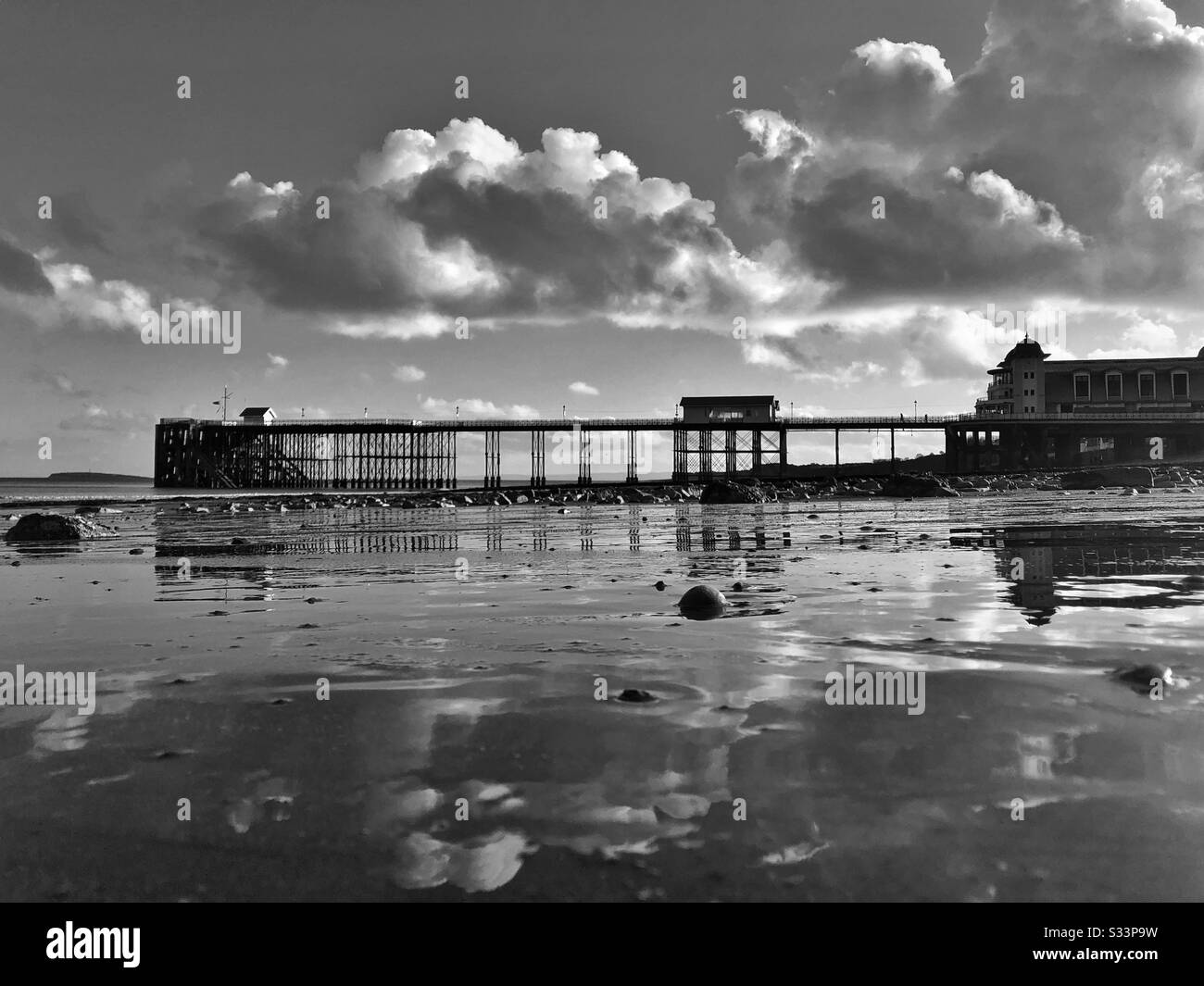 Penarth pier, South Wales, UK, late afternoon, March, low tide. - Smartphone Captured Stock Image