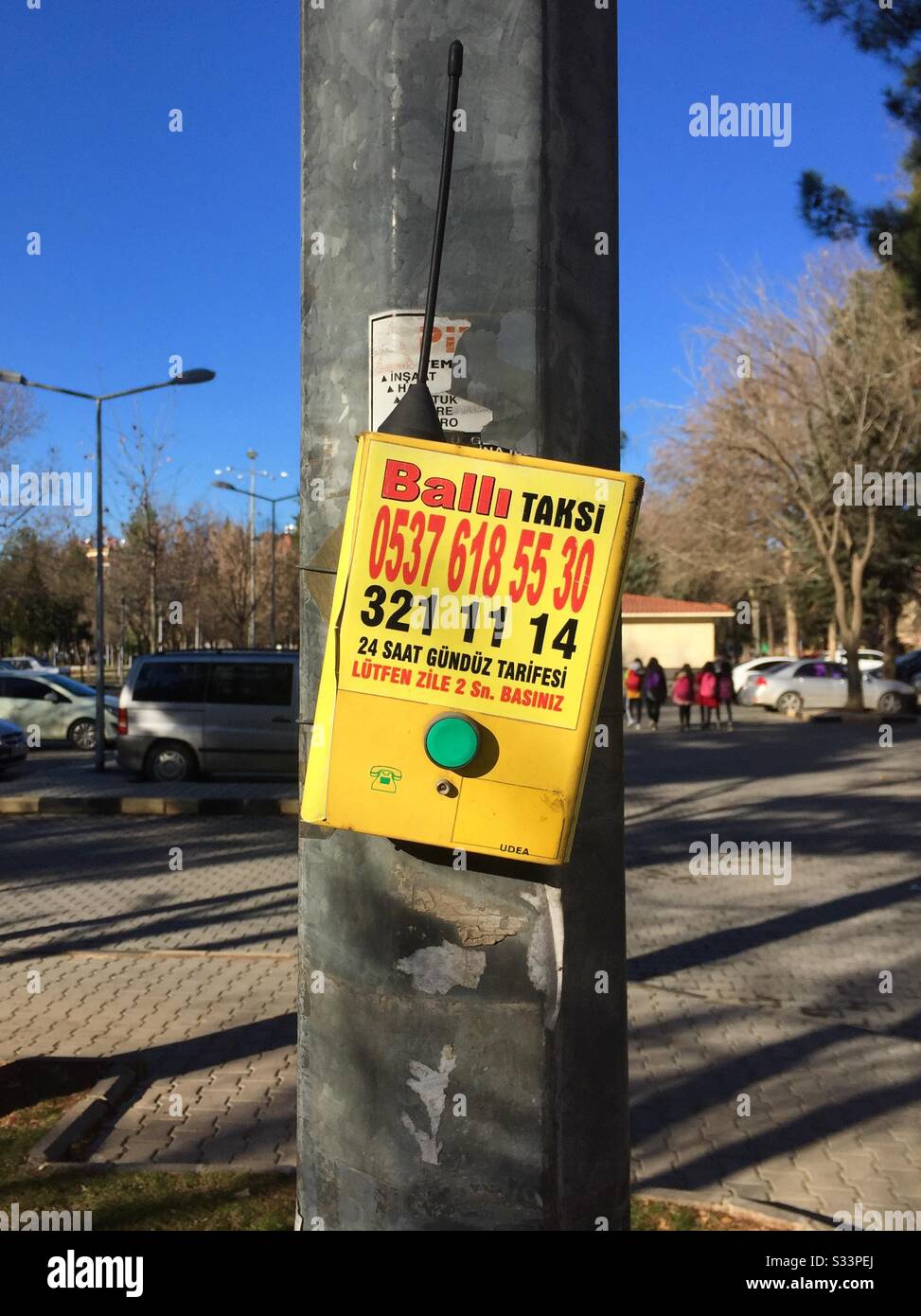 Gaziantep taxi system - press the green button and a taxi will arrive in seconds. - Smartphone Captured Stock Image