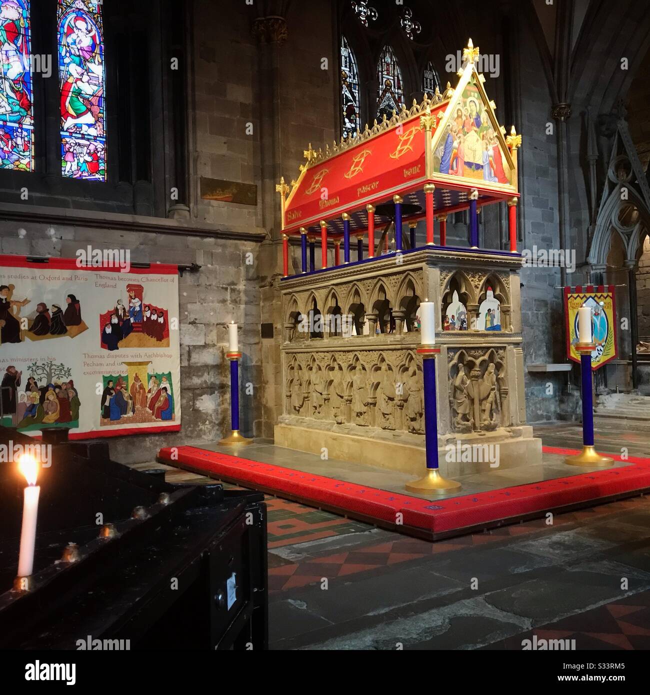Hereford medieval tomb of Saint Thomas Cantilupe inside Hereford Cathedral UK Stock Photo