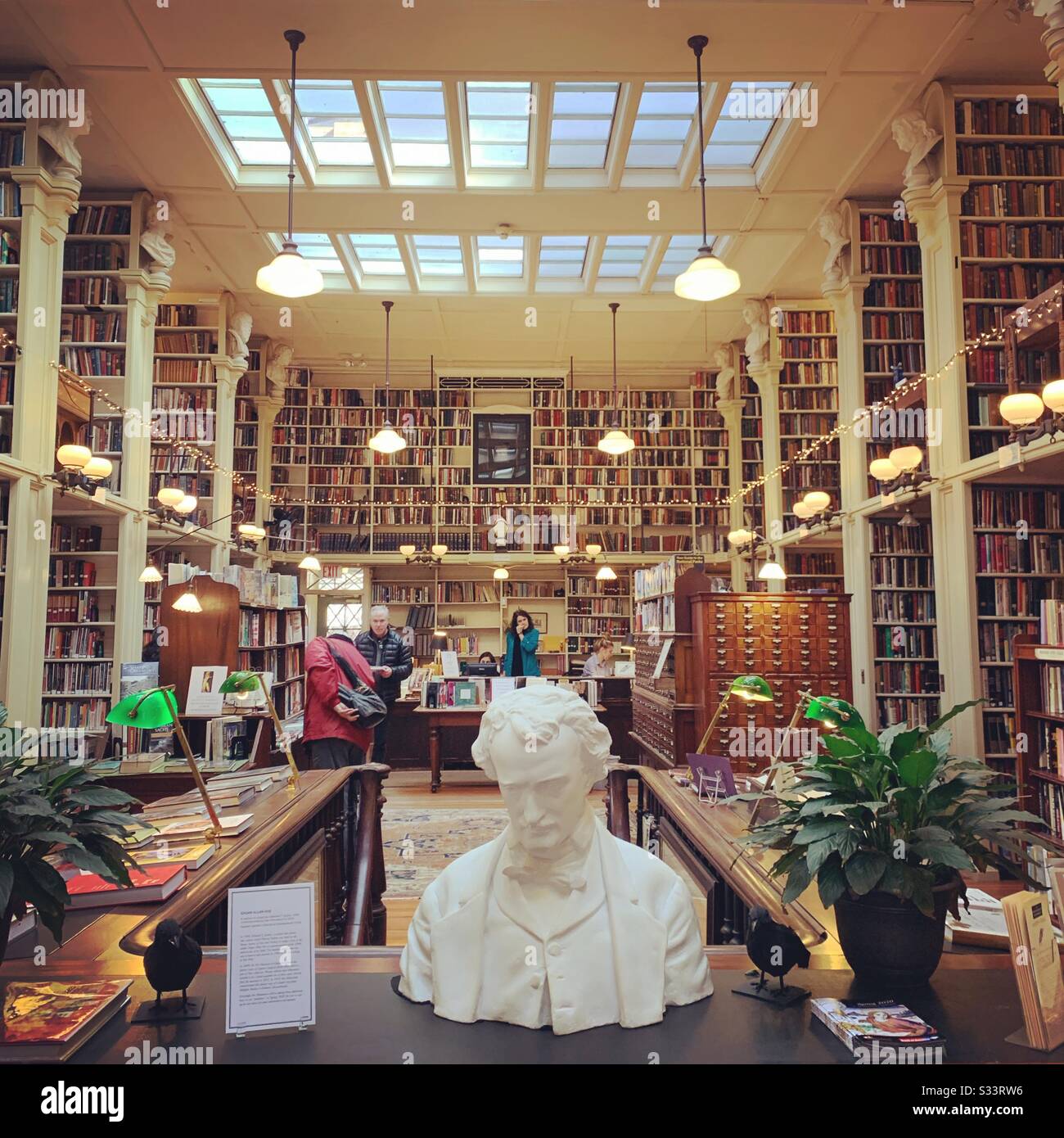 Bust of Edgar Allan Poe at the Providence Athenaeum, Providence, Rhode Island, United States - Smartphone Captured Stock Image
