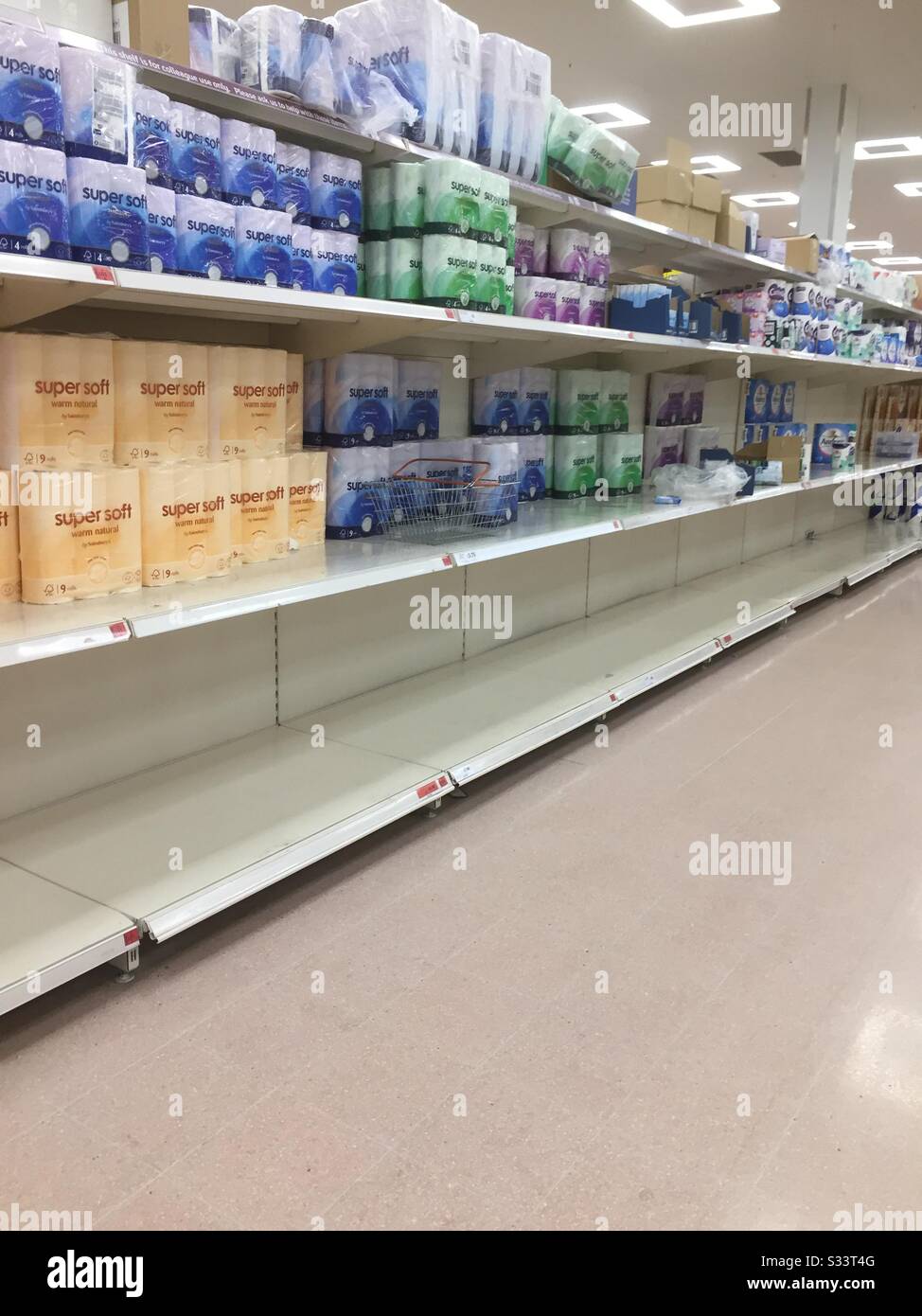 Reduced stock of toilet roll at sydenham Sainsbury’s on 4/03/2020 panic buying stock Coronavirus - Smartphone Captured Stock Image