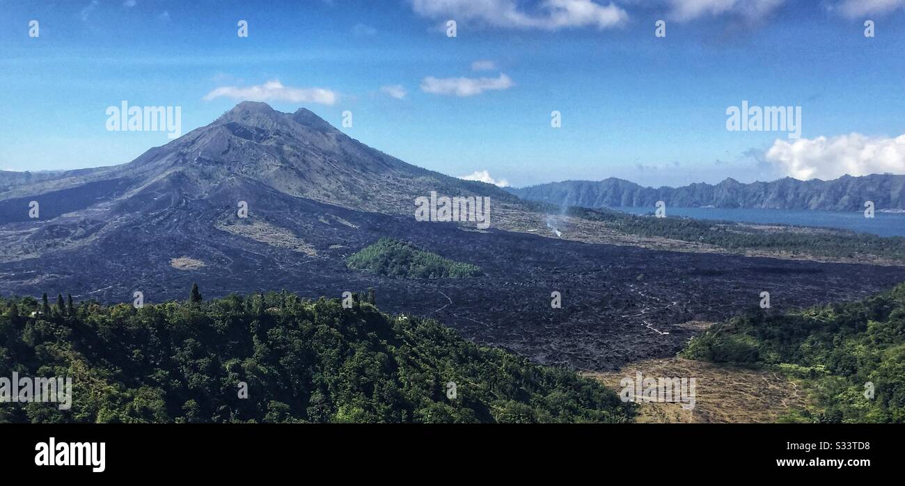 Mount Batur showing recent lava flow, Bali, Indonesia - Smartphone Captured Stock Image