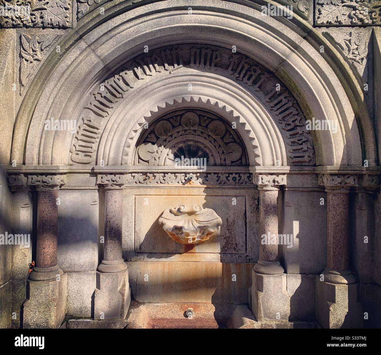 Fountain in front of the Providence Athenaeum, Providence, Rhode Island, United States - Smartphone Captured Stock Image