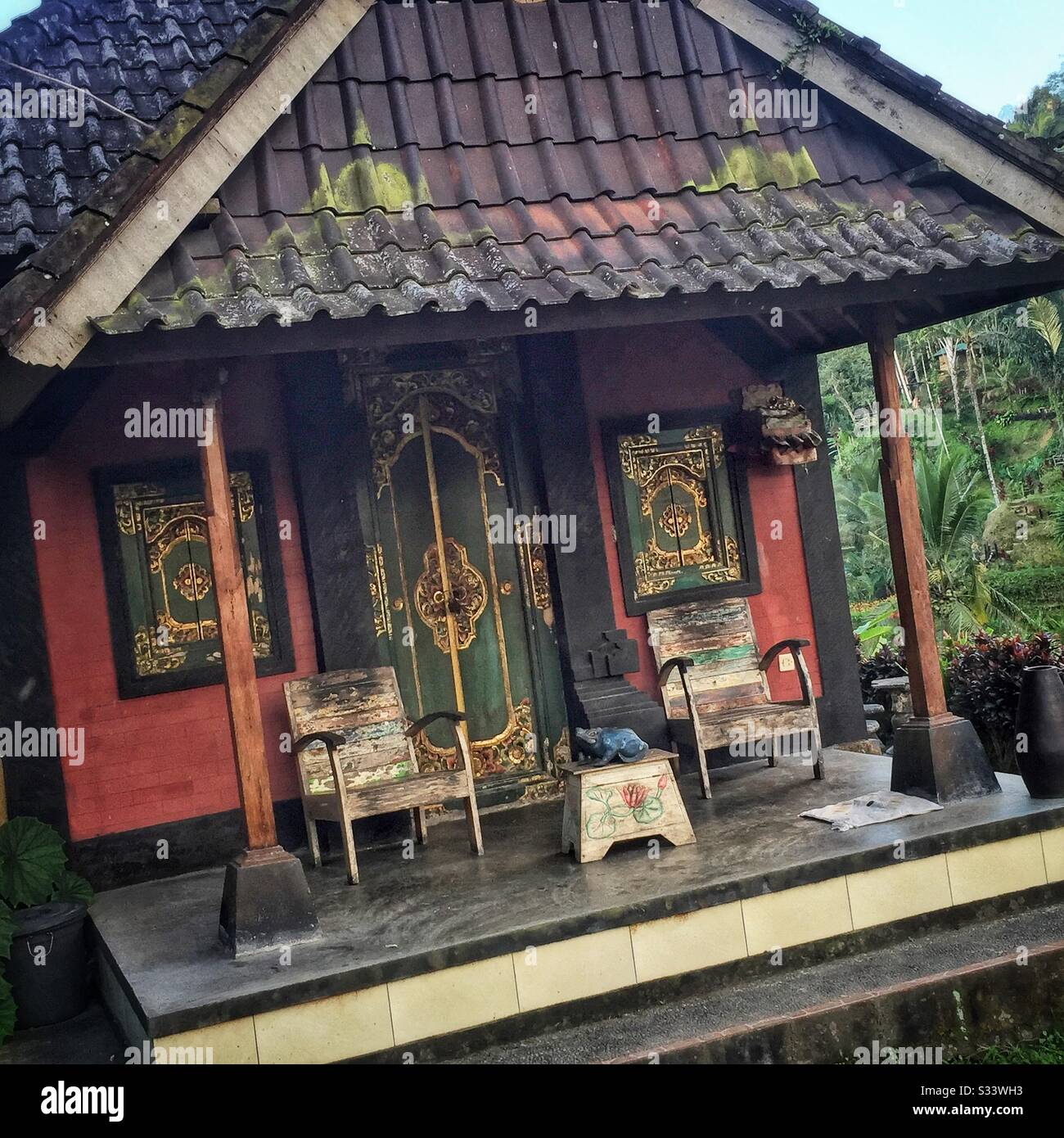 A small traditional Balinese house for rent, Tegallalang Rice Terrace tourist area, Bali, Indonesia Stock Photo