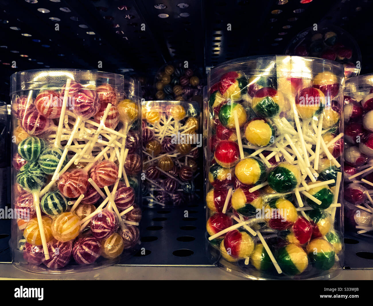 Round colorful candy lollipops Stock Photo