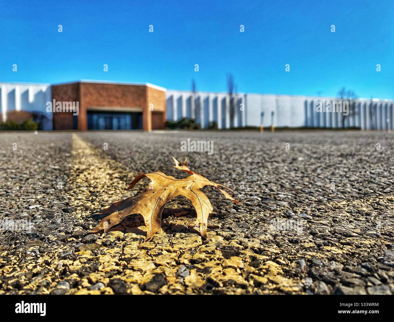 End of retail abandoned stores empty parking lot - Smartphone Captured Stock Image