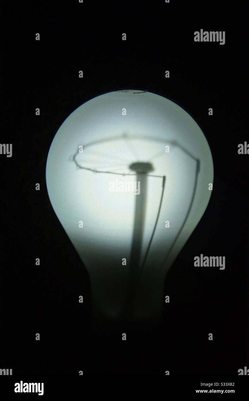 Incandescent lightbulb illuminated from behind Stock Photo