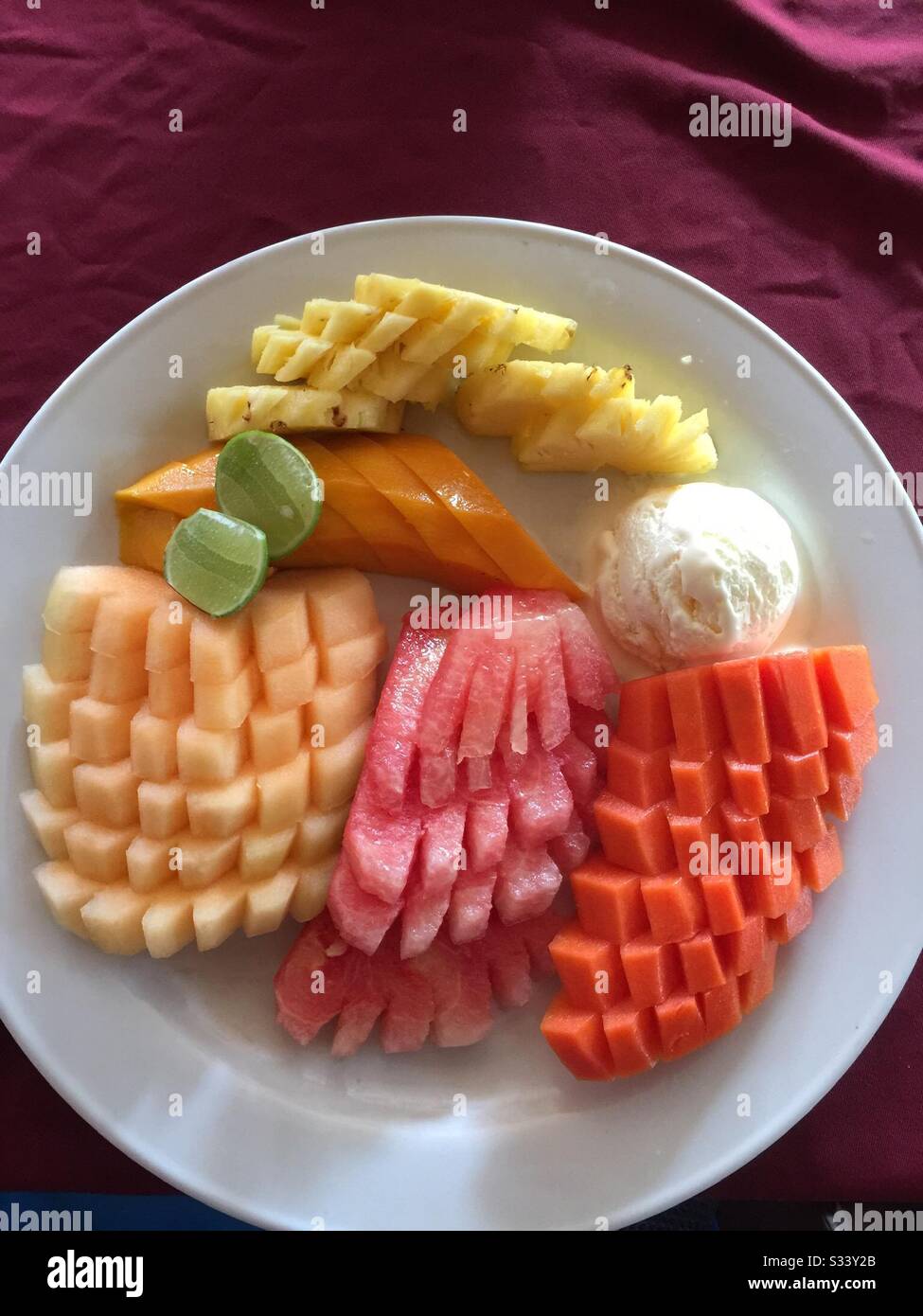 Fruit platter and ice cream in Bali Stock Photo